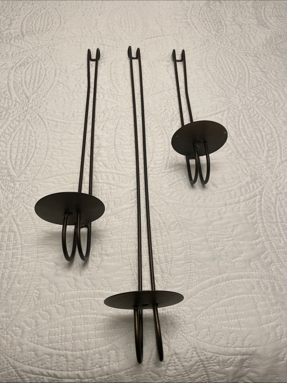 Set of 3 Brown Wrought Iron Hanging Pillar Candle Holders